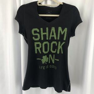 Shamrock “Life is Good” V-neck Shirt. Size Medium.